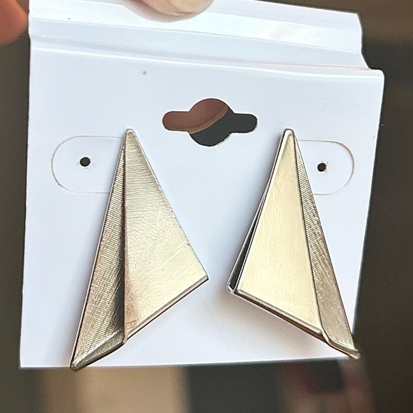 Estate Jewelry - Vintage Silver Triangle Stud Earrings 80s Geometric Modernist Statement